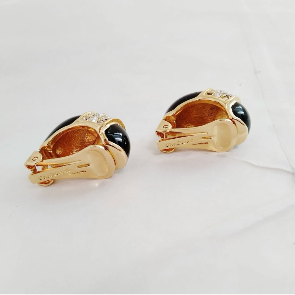 Authentic vintage Christian Dior Elegant Black and Gold Earrings clip on - Picture 2 of 2
